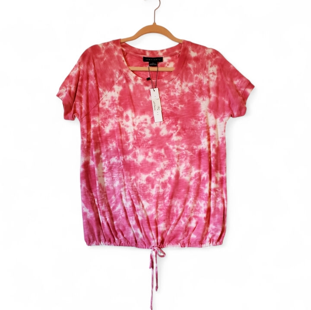 New Womens Sanctuary Pink Top Tee Tie Dye Look Waist Tie‎ Size Small Petite NWT